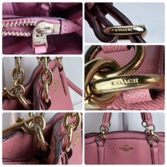 Coach AUTHENTICATED Mini City Tote Satchel Pink Pebbled Leather Gold Hardware - Picture 14 of 16